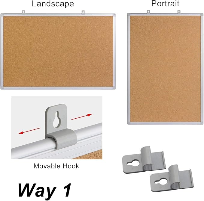 Board2by Cork Board Bulletin Board 24 x 18 Inches, Silver Aluminium Framed Corkboard, Office Board for Wall Cork, Large Wall Mounted Notice Pin Board for Home, Office and School