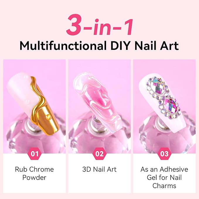 Makartt 3D Gel Nail Art & Chrome Nail Powder Kit: 15g Sculpting Gel for Nail Art DIY No Wipe 3D Molding and Metallic Chrome Powder Set for Decoration Manicure Pedicure Use