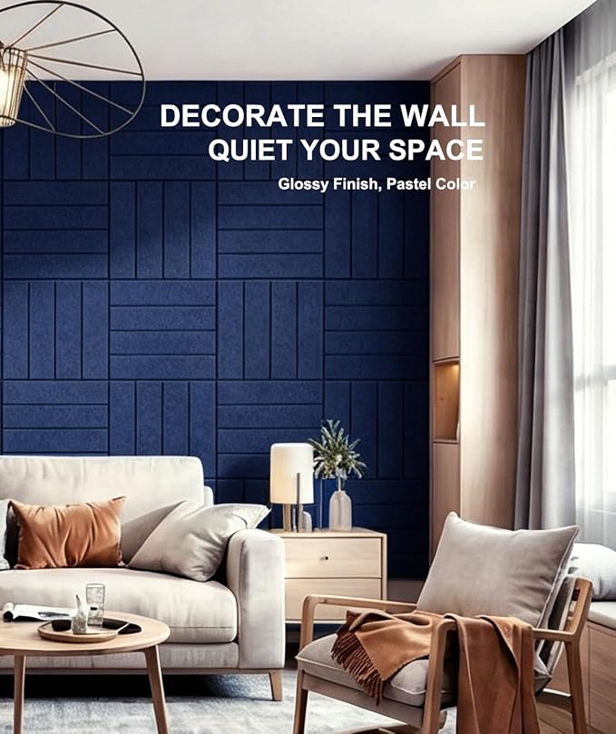 0.47" Thick Felt Wall Tiles 48"x36" Cork Board Alternative 12 Pack 11.81"x11.81"Felt Bulletin Board Pin Board with Removable Adhesive Tape&60 Pushpins for Home Office School(Bold-Dark Blue)