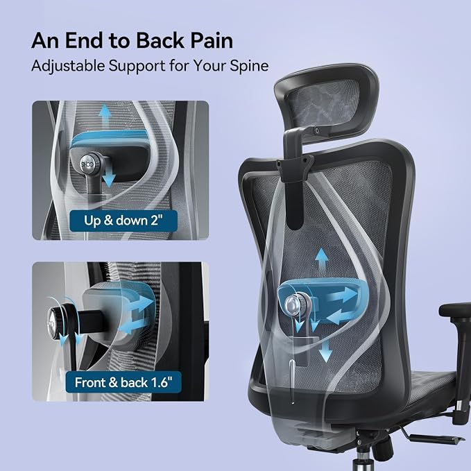 SIHOO M57 Ergonomic Mesh Office Chair, High Back Home Desk Chair with 3D Armrests, Lumbar Support and Adjustable Headrest, Comfortable Computer Chair, Hold 330 LBS-2 Packs-Grey