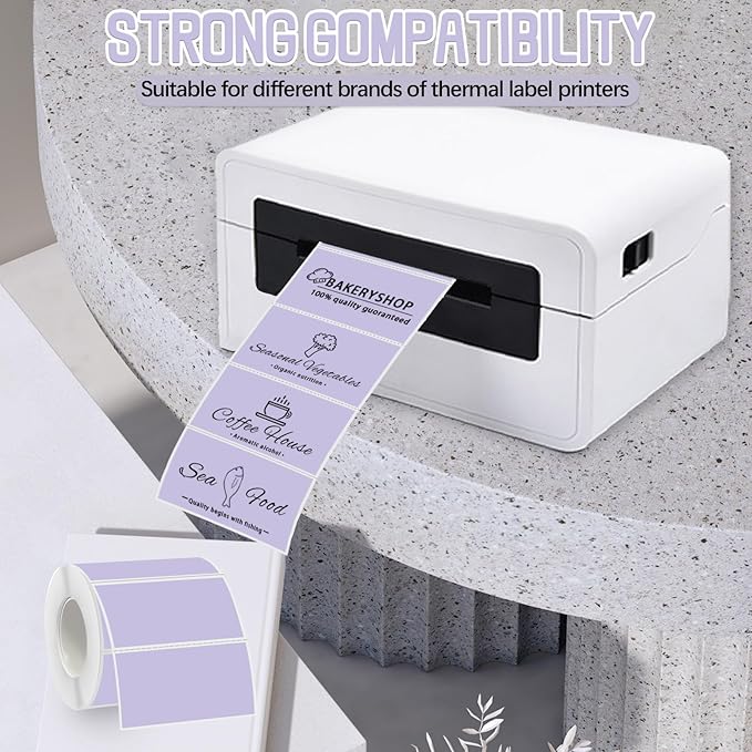 Starboling 2x1 Thermal Labels,Address Barcode Self-Adhesive Thermal Printer Stickers for Logo Design,Name/Price Tag,Address（Purple）