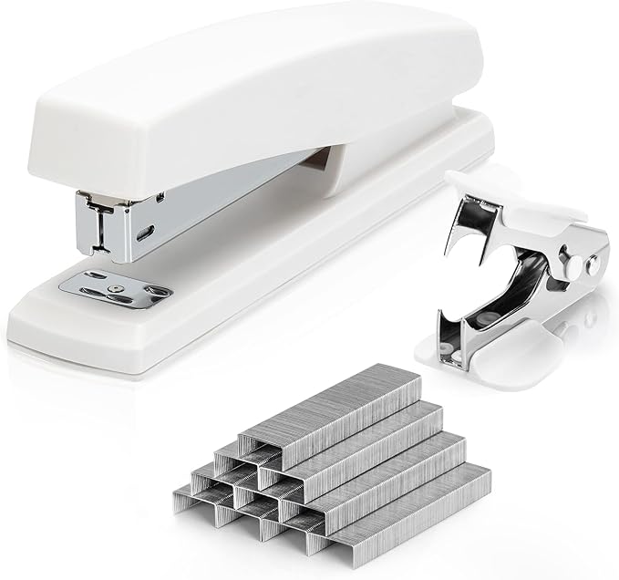 Deli Stapler, Desktop Stapler, Office Staplers, 25 Sheet Capacity, Includes 1000 Staples and Staple Remover, White