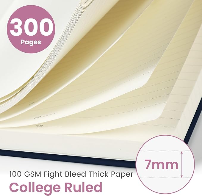 Spiral Notebook for Work Thick Hardcover Lined Journal for Note Taking | Blush Horizon 300 Pages (7.1"x10") B5 College Ruled Journal for Women & Writing, Fit for Office Home School Supplies