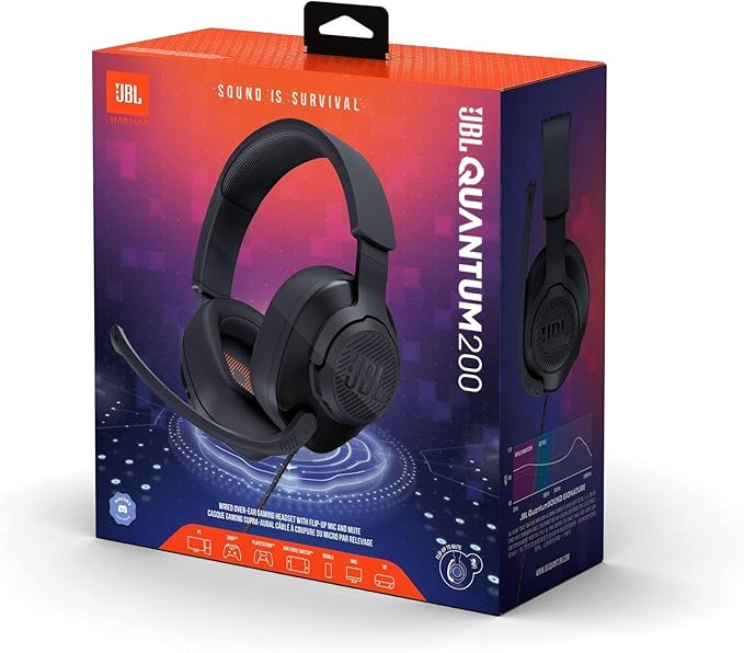 JBL Quantum 200 - Wired Over-Ear Gaming Headset with Voice Focus Directional flip-up mic and Memory Foam Ear Cushions (Black),(Pack of 4)