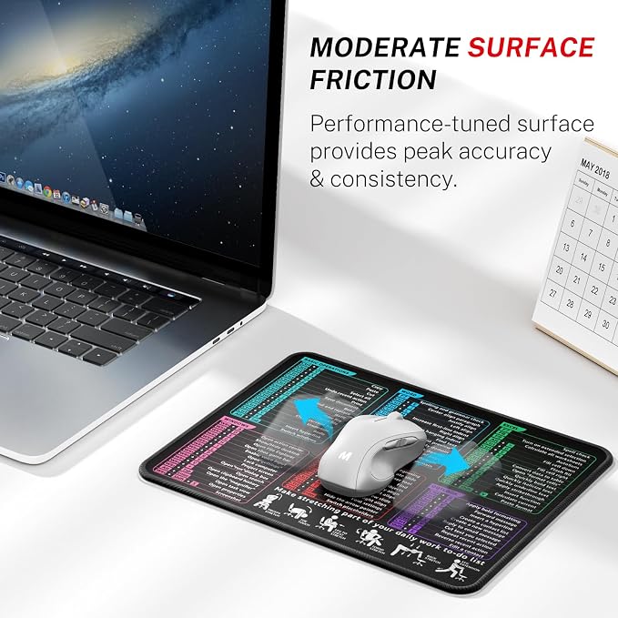MROCO 3-Pack Mouse Pads, 30% Larger Surface, 8.5 x 11 in, Shortcuts | Anti-Fray Stitched Edges, Non-Slip Rubber Base, 3-Pack Value Set, Quick Shortcut Reference, Office & Home Use