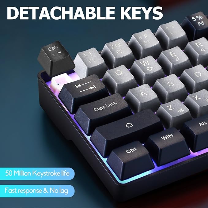 Wired Portable 60% Mechanical Feeling Gaming Keyboard,RGB LED Backlit Compact 68 Keys Mini Wired Office Keyboard for Windows Laptop PC Mac Gamer, Typist, Travel on Business Trip -Grey and Black