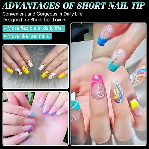 gelike ec Short Coffin Nail Tips: Soft Gel False Nail Tips Full Cover for Nail Extension,Acrylic Nails Professional Clear Gelly Tips False Press on Preshaped PMMA,12 Sizes 240PCS