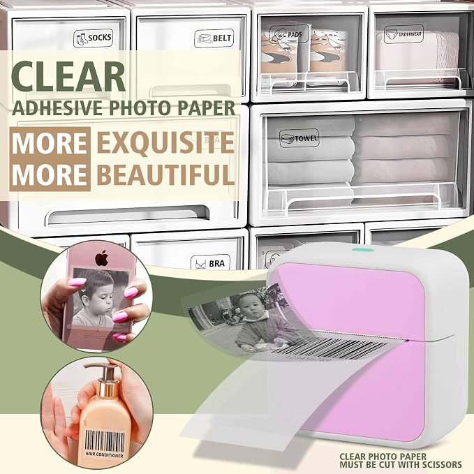 Label Maker Machine with 6 Tapes, Thermal Label Maker, Portable Mini Bluetooth Label Printer with Clear Tape for Home, Kitchen, School, Office Organization Pink