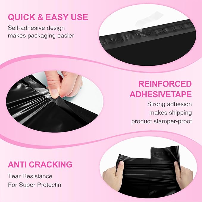 Metronic Poly mailers 12x15.5'' 100pcs with 4x6 Thermal Labels 100 Labels, Strong Adhensive Shipping Bags for Clothing,Waterproof Shipping Envelopes Mailing Bags for Small Business,Black