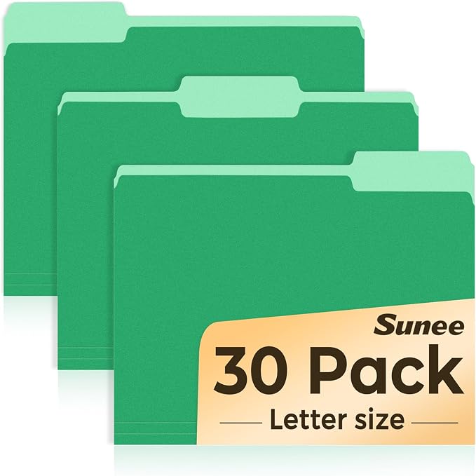 SUNEE File Folders, 30 Pack Manilla Folders 8.5 x 11, Colored File Folders Home Office School Supplies for Documents Files Paper, Green