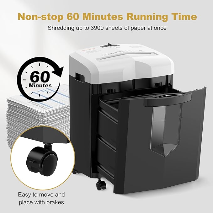 Bonsaii 12-Sheet Micro Cut Paper Shredder, 60-Minute P-4 High Security Shredders for Home Office, Shreds CD/Credit Card/Mail/Staple/Clip, Jam-Proof System with 4.2 Gal Pullout Bin (C266-BW)