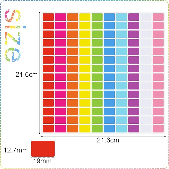2800 Pcs Rectangular Color Coding Labels, 0.5" x 0.75" Price Stickers Garage Sale Stickers Square Removable Assorted Labels for File Folder Tabs Classrooms Offices Home Labeling Marking