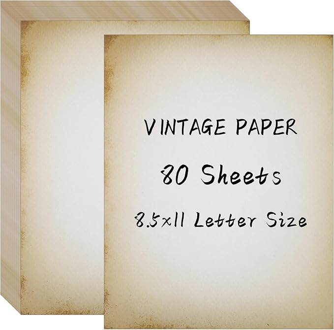 80 Sheets Vintage Paper, 8.5" x 11" Antique Stationary Paper for Writing, Letter Size Printer Paper, Double-sided Aged Parchment for Printing