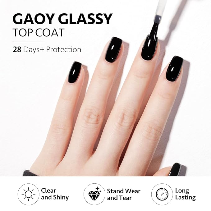 GAOY Gel Top Coat and Nail Glue Gel Set, 2 Pcs 16ml Clear Glossy No Wipe Combination for UV Light Cure