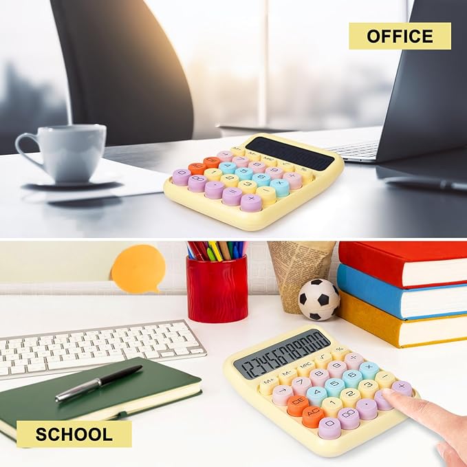 Mechanical Switch Calculator with Big Buttons, Calculators Desktop, 12 Digits, Large LCD Display, Desk Calculator, Cute Pink Calculators for Teachers Students Basic Office (Yellow)