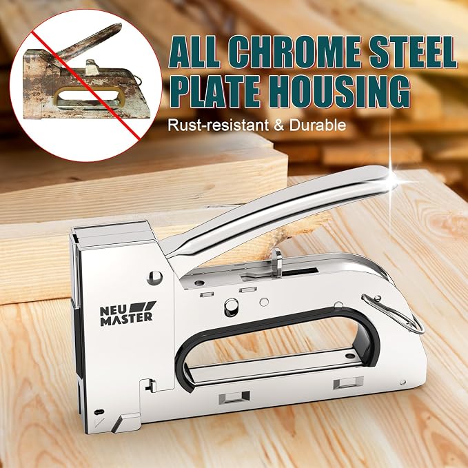 NEU MASTER All Steel Staple Gun, Wood Stapler Gun with 4000 Staples | Adjustable Penetration Control, Bottom Quick-Load, Light Duty Upholstery Stapler for Woodworking, Furniture, DIY & Home Decor