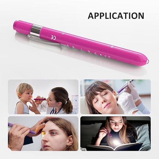 CAVN Pen Light with Pupil Gauge LED Penlight for Nurses Doctors | 2 Pcs Reusable Medical Penlight for Nursing Students (Purple/Pink)