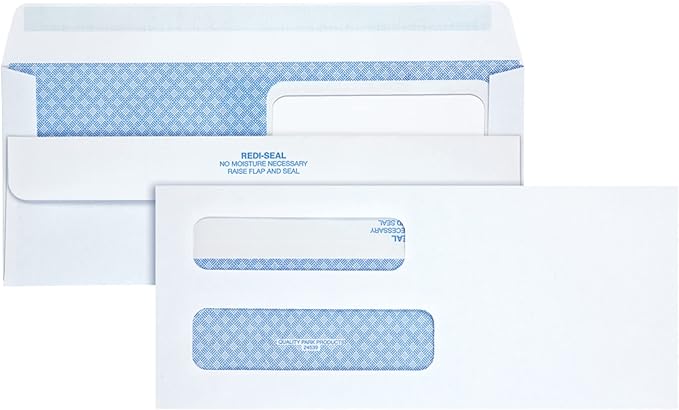 Quality Park #8 5/8 Security Envelopes,Double Window,Self Seal Envelopes for Invoices/Statements,3-5/8" x 8-5/8",24 lb White,500/Box (QUA24539),(Pack of 5)
