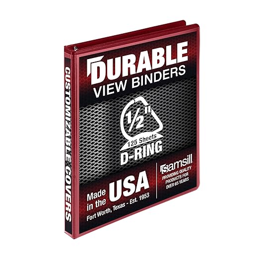 Samsill Durable 0.5 Inch Binder, D Ring Binder, 100% Recycled Chipboard, Red