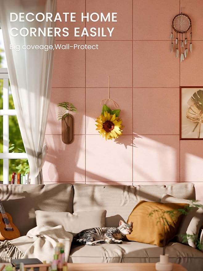 Bumusty 48" x 36" Large Cork Board Alternative, Pink | 12-Pack Felt Bulletin Board Tiles, 60 Adhesive Tabs, 30 Pushpins, Home, Office, Classroom, Vision Board