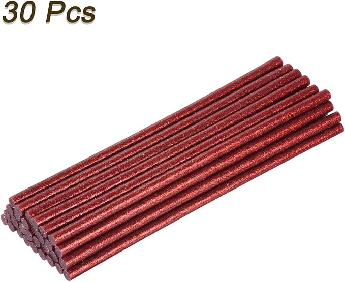 uxcell 30pcs Full Size Hot Glue Gun Sticks 8-inch x 0.27-inch High Sticky Small Hot Glue Sticks for Glue Gun, Glitter Red