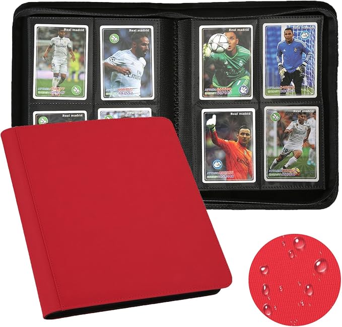 4 Pocket Ringless Side Loading Trading Card Binder, 160 Cards PU Fixed Page Zipper Card Album for TCG Sports Game Cards, Not Fit Top Loaders (Red)