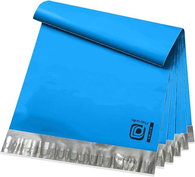 POLYSELLS 100 pcs 6x9 Inches Blue Poly Mailers Shipping Envelopes, Strong Adhesive Sealing, Waterproof, and Tear-resistant Postal Mailing Bags for Clothing, Books, and Accessories