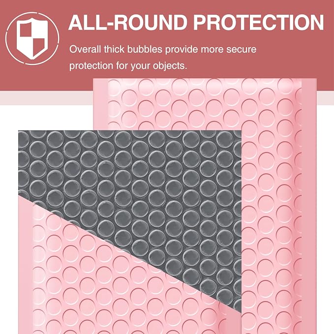 Famagic Bubble Mailers 4x8 Inch 100pcs Light Pink Shipping Bags, Chic Packaging Bags For Small Business, Colored Padded Mailing Envelopes, Opaque Matte Self Seal Bubble Poly Mailers Bulk #000