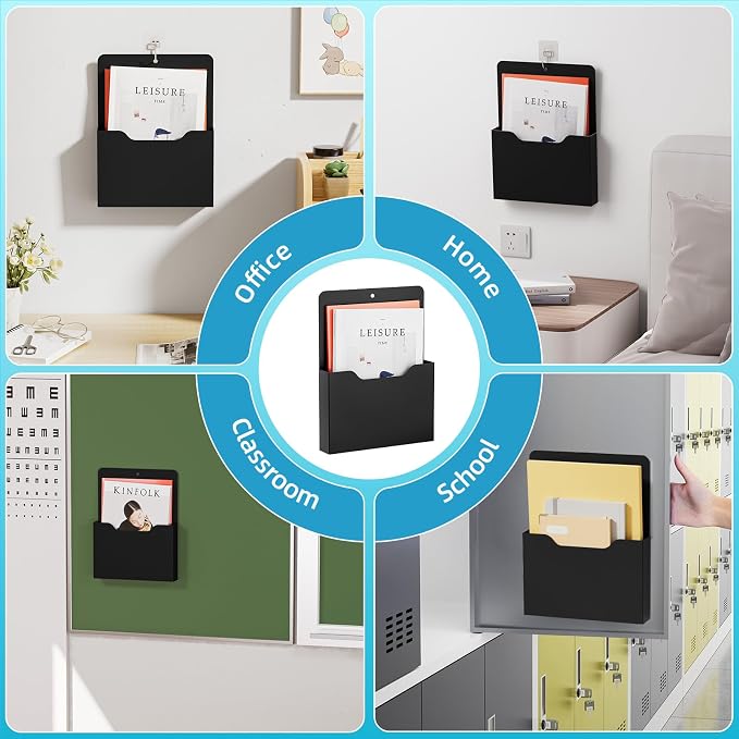 Marbrasse Magnetic File Holder - Magnetic Paper Holder, Pocket Organizer Office Supplies Storage Mail Organizer for Notebooks,Planners,Letter (Black)