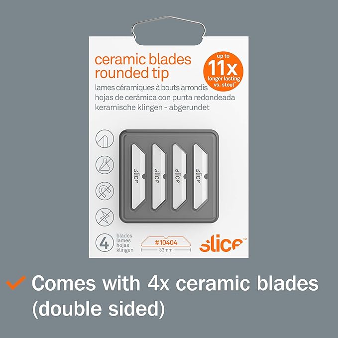 Slice 10404 Replacement Blade, Ceramic, Finger Friendly, Rounded Tip, Lasts 11x Longer Than Metal