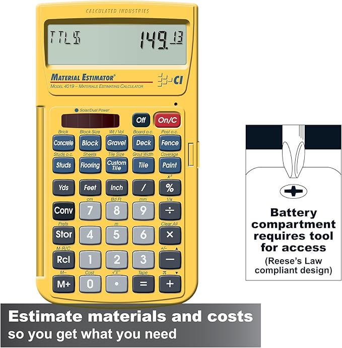 Calculated Industries 4019 Material Estimator Calculator | Finds Project Building Material Costs for DIY’s, Contractors, Tradesmen, Handymen and Construction Estimating Professionals,Yellow