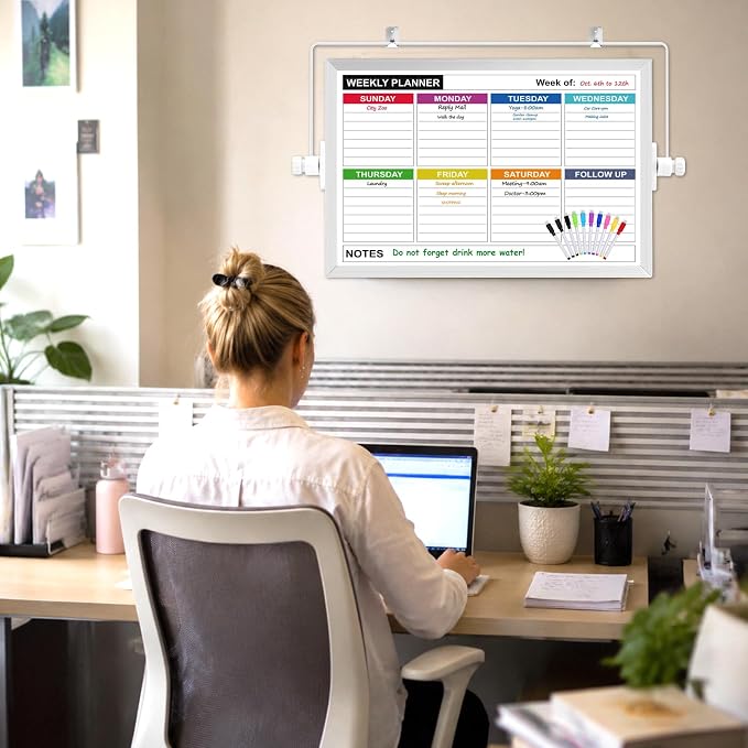Weekly Calendar Whiteboard, Small Desk White Board, Dry Erase Board | 16" x 12" Weekly Planner Dry Erase Board with Stand, Desktop Small White Dry Erase Board for Home, School, Office