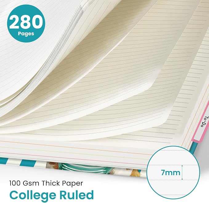 Spiral Notebooks for Work 5 Subject Notebook with Removable Dividers | Aesthetic Hardcover Journal for Women 8.5" x 11" College Ruled 280 Pages Journal for School & Note Taking, Sunny Barker