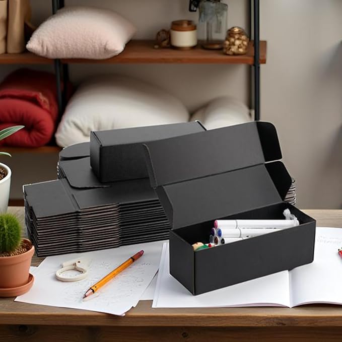 9x3x3 inch Black Shipping Boxes for Small Business- Set of 25 | Sturdy ECT 32 Corrugated Cardboard Mailer Boxes, Easy Assemble for Packaging, Mailing, Gift