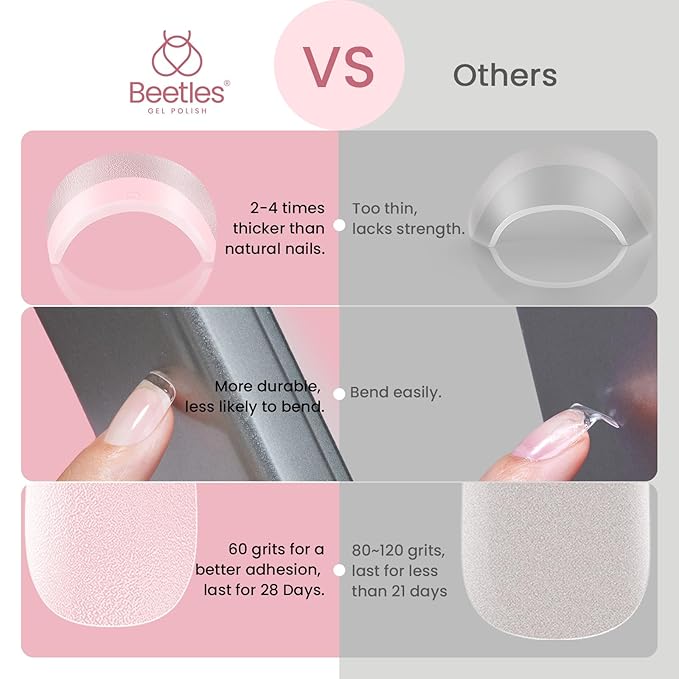 Beetles Short Square Nail Tips: 576PCS 12 Sizes XS Short Square Half Matte Clear False Acrylic Press on Nails Tips Pre-shape Full Cover Nail Tips Nail Extension DIY