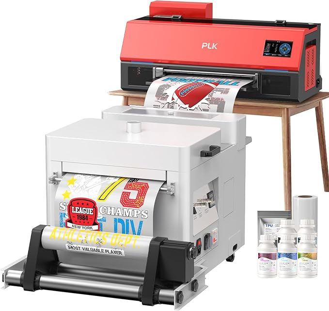 PLK A3 Plus DTF Printer with Powder Shaker Dryer, XP600 DTF Printer Double-Speed Than L805/L1800, Auto-Clean & Dual White Ink System, Direct to Film Machine,Custom Garment Printing,2-Year Ink Included