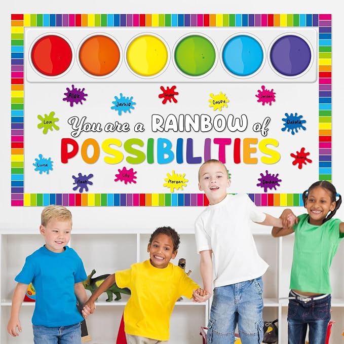 Art Painting Bulletin Board Set You are a Rainbow of Possibilities Classroom Decorations Colorful Motivational Writable Paint Cutouts Classroom Decorations for Back to School Chalkboard Wall Decor