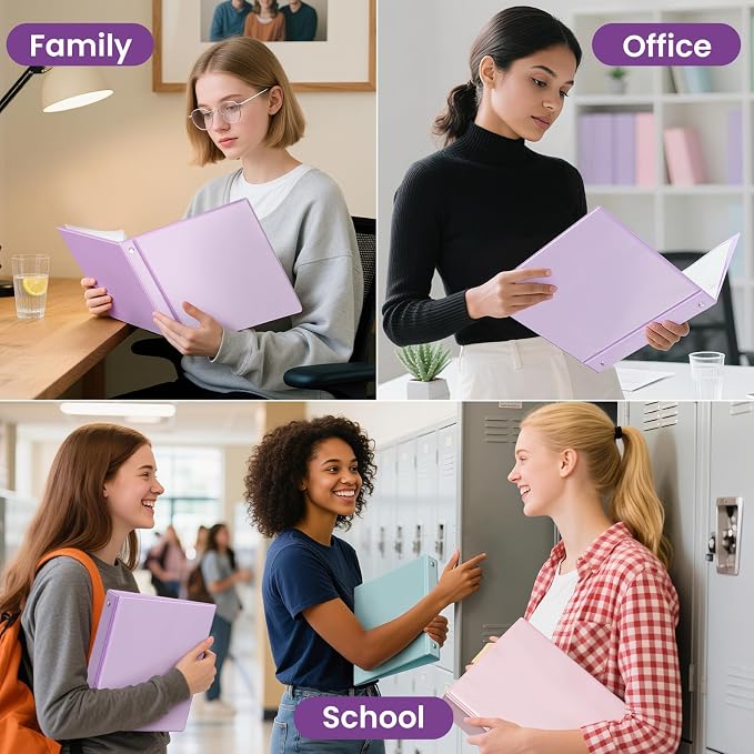 SUNEE 3 Ring Binder 1.5 Inch 2 Pack, Clear View Binder Three Ring PVC-Free (Fit 8.5x11 Inches) for School or Office Supplies, Purple