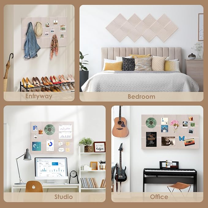 Large Bulletin Board 59" X 36" Cork Boards for Wall Alternative 15 Pack Oatmeal Fine-Stripe Felt Bulletin Board 96 Safe Adhesive 35 Push Pins for Office School Home Room Decor