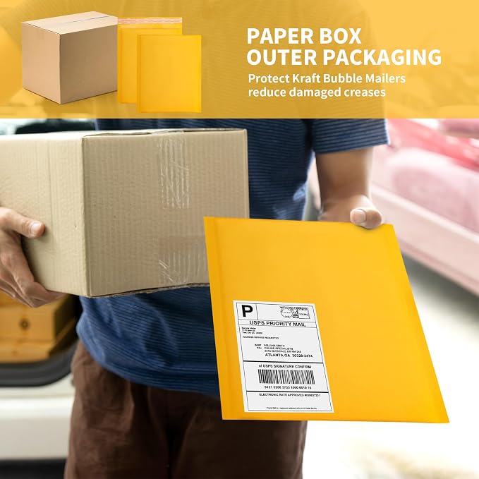 Kraft Bubble Mailers 50 Pack, 9"x12.5" External Dimension, Usable Size 8.5x11" Thick Bubble Envelopes Waterproof Cushioned Padded Mailers Shipping Packaging for Small Business Yellow #000
