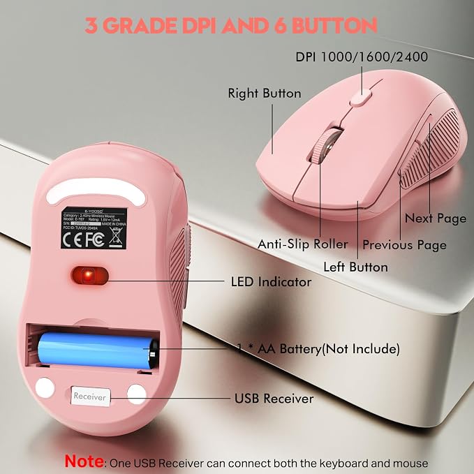 Wireless Keyboard and Mouse Combo, Full Size Ergonomic with Wrist Rest | 2.4GHz USB Receiver, 3 DPI Adjustable 6-Button Cordless Mouse for Computer, Laptop, PC, Windows