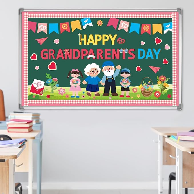 party greeting Happy Grandparents Day Bulletin Board Set Grandma and Grandpa Party Classroom Decoration Family Paper Cutouts Bulletin Board Border for Retirement Party Chalkboard Wall Decor Supplies