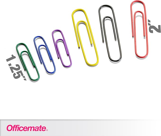 Officemate PVC Free Color Coated Clips, Assorted Colors, 450 per Tub (300 #2, 150 Giant) (97227)