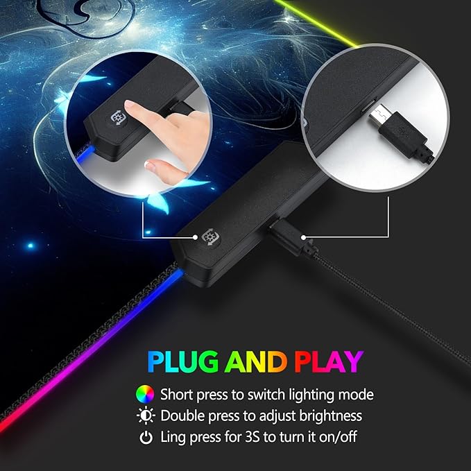 AIMSA RGB Gaming Mouse Pad XXL Large, Extended Glowing Led Light Up Cool Mouse pad Desk Pad Non-Slip Rubber Cute Mousepad Mat 35.4x15.8 Inch, Mysterious Glowing Butterfly