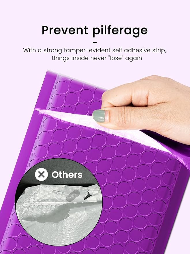 GSSUSA Purple Bubble Mailers 8.5x12 Large Padded Envelopes 250 Pack Strong Adhesion Bubble Mailer Self-Seal Bubble Envelopes for Mailing Clothes,Magazines