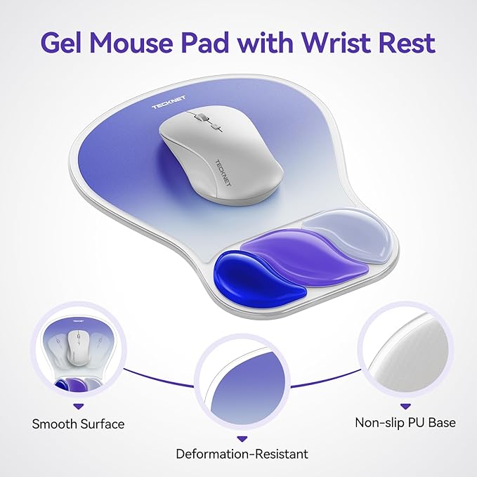 TECKNET Gel Mousepad, Ergonomic Mouse Pad with Gel Wrist Support for Relieve Wrist Pain Comfortably - Non-Slip Base & Waterproof Surface for Office, Gaming, and Study Comfort - Light Blue