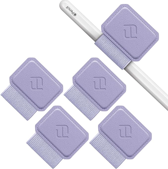 Fintie 4 Pack Pen Loop Holder for Apple Pencil Pro, USB-C/1st/2nd Gen | Elastic Adhesive PU Leather Sleeve, Secure Pen Holder, Attaches to Tablet Cases, Fits Stylus Pens, Lilac Purple