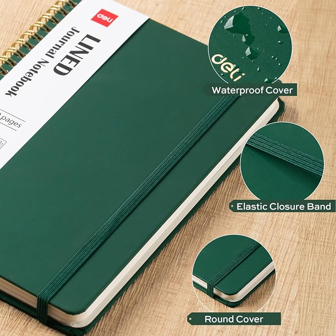 deli Dark GreenLined Spiral Journal Notebook, 160 Pages, A5 (5.5"x8") Hardcover Writing Notebook, College Ruled Spiral Bound Journal for Women & Men - Perfect for Work, School, Office & Note Taking