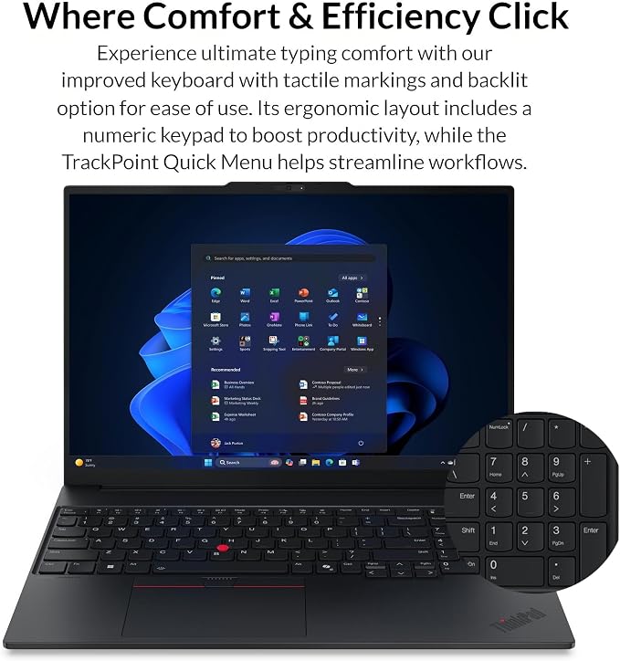 Lenovo ThinkPad E16 Laptop, Intel Ultra 7 255H, 32GB DDR5 RAM, 2TB SSD | 16" Laptop Computer for Business, Long Battery Life with Fingerprint Reader & Backlit Keyboard, Windows 11 Pro, Black
