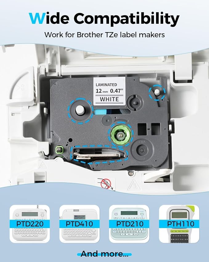 Colorty Label Maker Tape 12mm 0.47" Laminated White Label Tape TZe231 | 5Pack Replacement for Brother P-touch Label Tape TZe-231 TZ Tape 1/2" Compatible with Ptouch D220 D210 H110 D200 D400 PT-1280